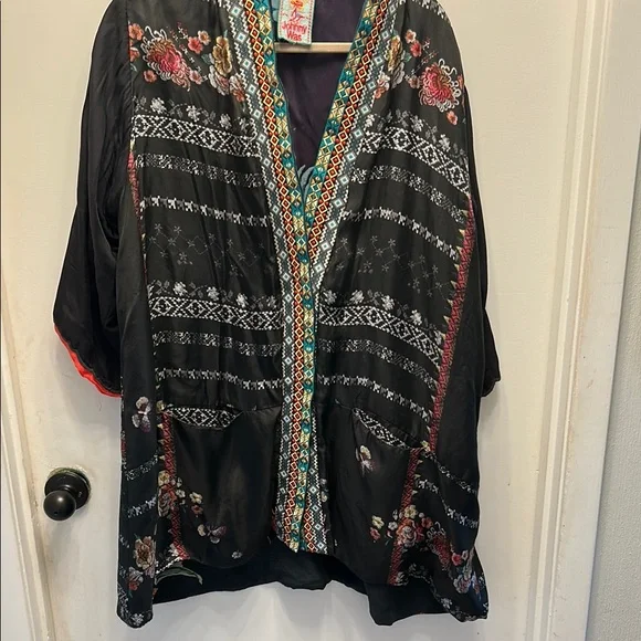 Johnny Was Tops Johnny Was Black And Pink Graphic Tunic It Is